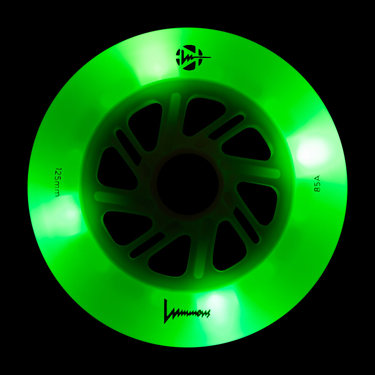 Luminous-LED Wheels White Glow - green LED 125mm/85A 1 Luminous-LED Wheels White Glow - green LED 125mm/85A